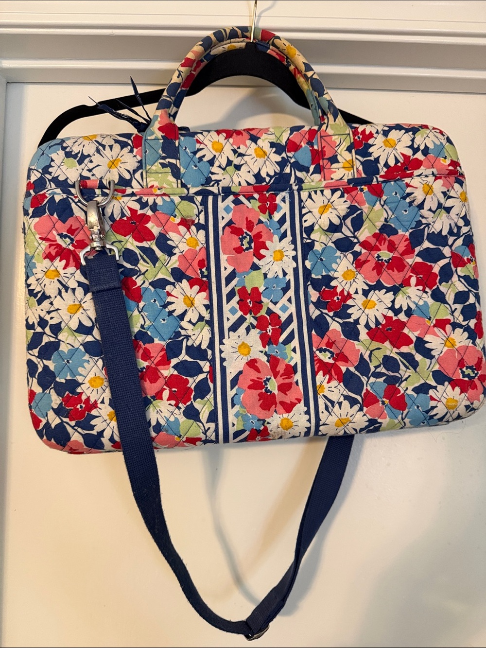 Vera Bradley Summer Cottage Laptop Bag with Navy Strap